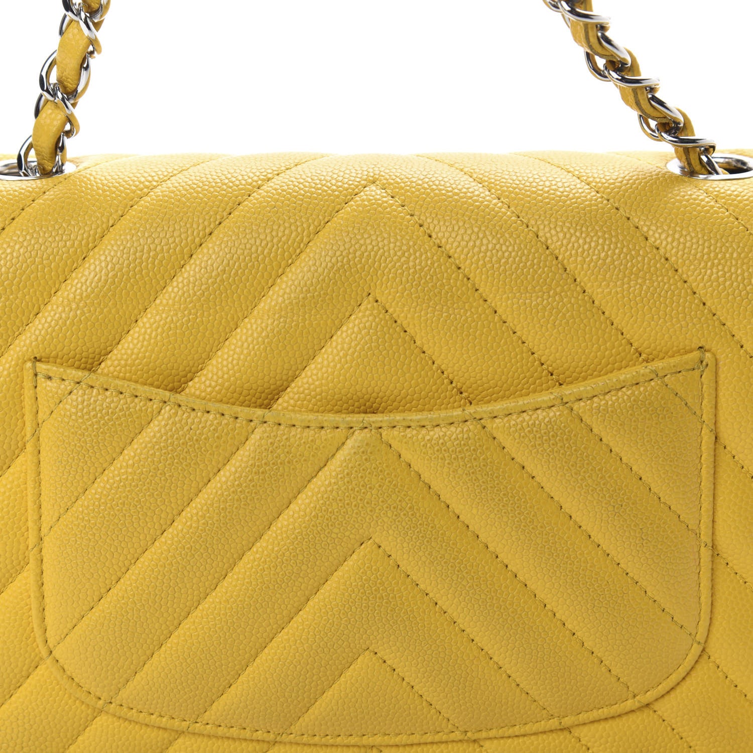 Chanel Caviar Chevron Quilted Mini Rectangular Flap Yellow 8 of 11