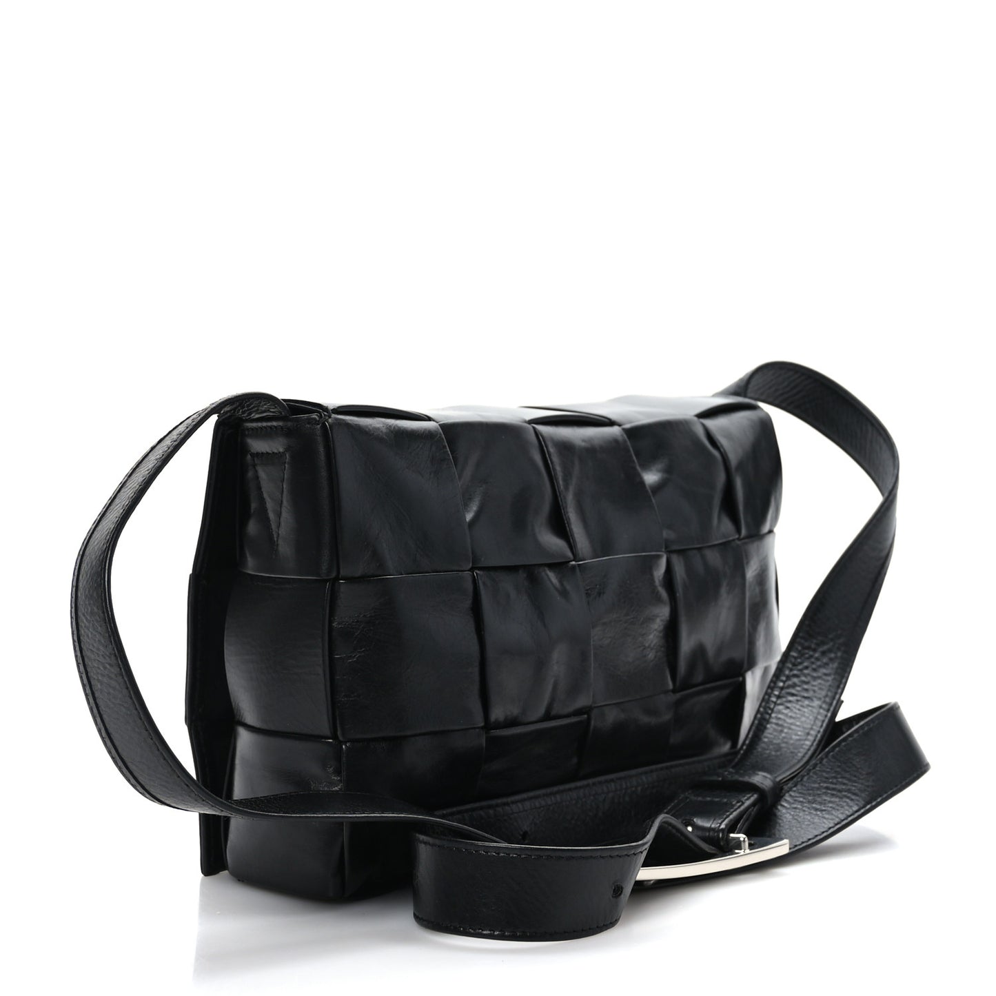 Paper Calfskin Maxi Intreccio Cassette Crossbody Bag Black