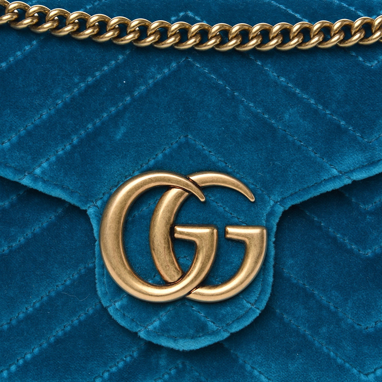 Gucci Velvet Matelasse GG Marmont Chain Wallet Pavone Cyan 6 of 10