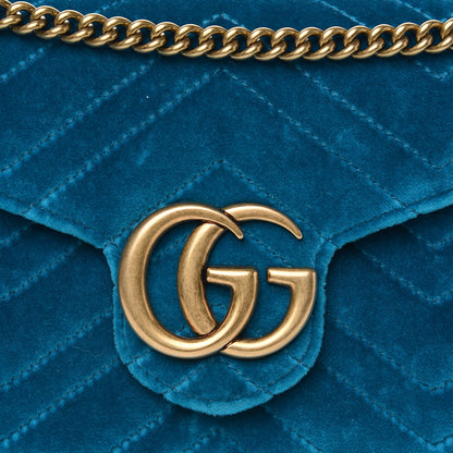 Gucci Velvet Matelasse GG Marmont Chain Wallet Pavone Cyan 6 of 10