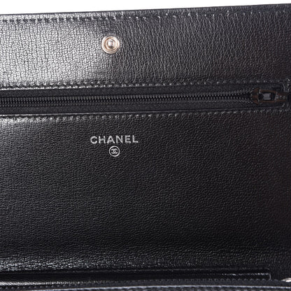 Chanel Goatskin Quilted Diamond CC Wallet On Chain WOC Black 6 of 10