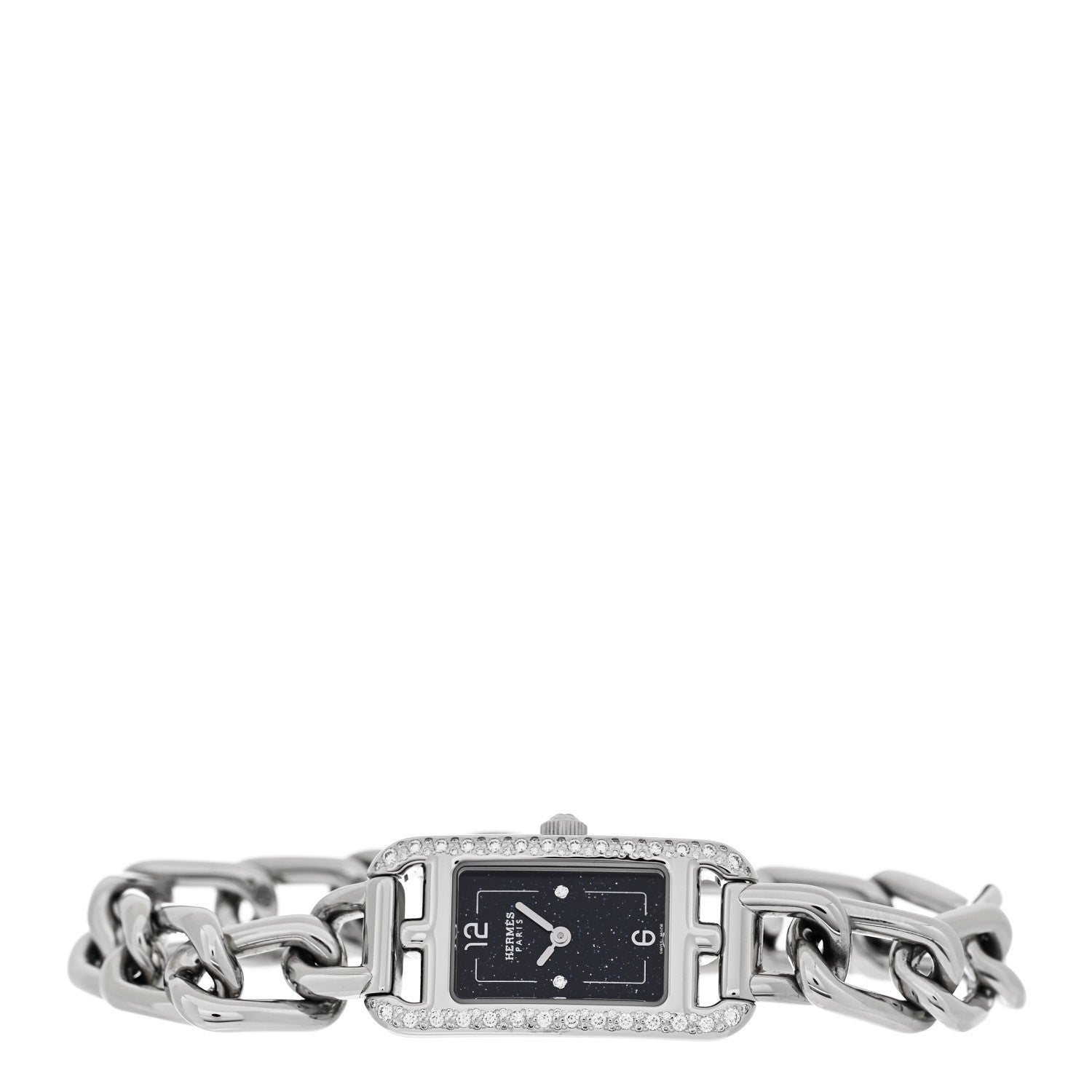 Hermes Stainless Steel Diamond Bezel 17mm Nantucket Quartz Watch Black 2 of 5