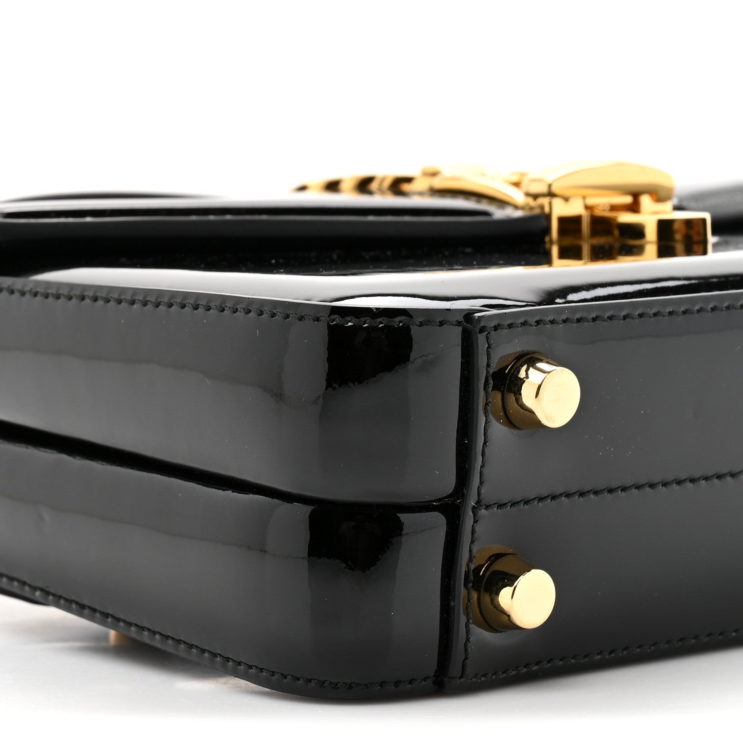 Gucci Mousse Top Patent Mini Sylvie 1969 Top Handle Bag Black 10 of 13