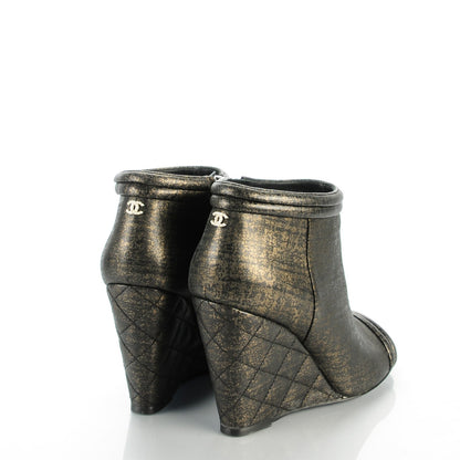 Chanel Fantasy Lambskin Peep Toe Short Boots 38 Black Gold 4 of 9