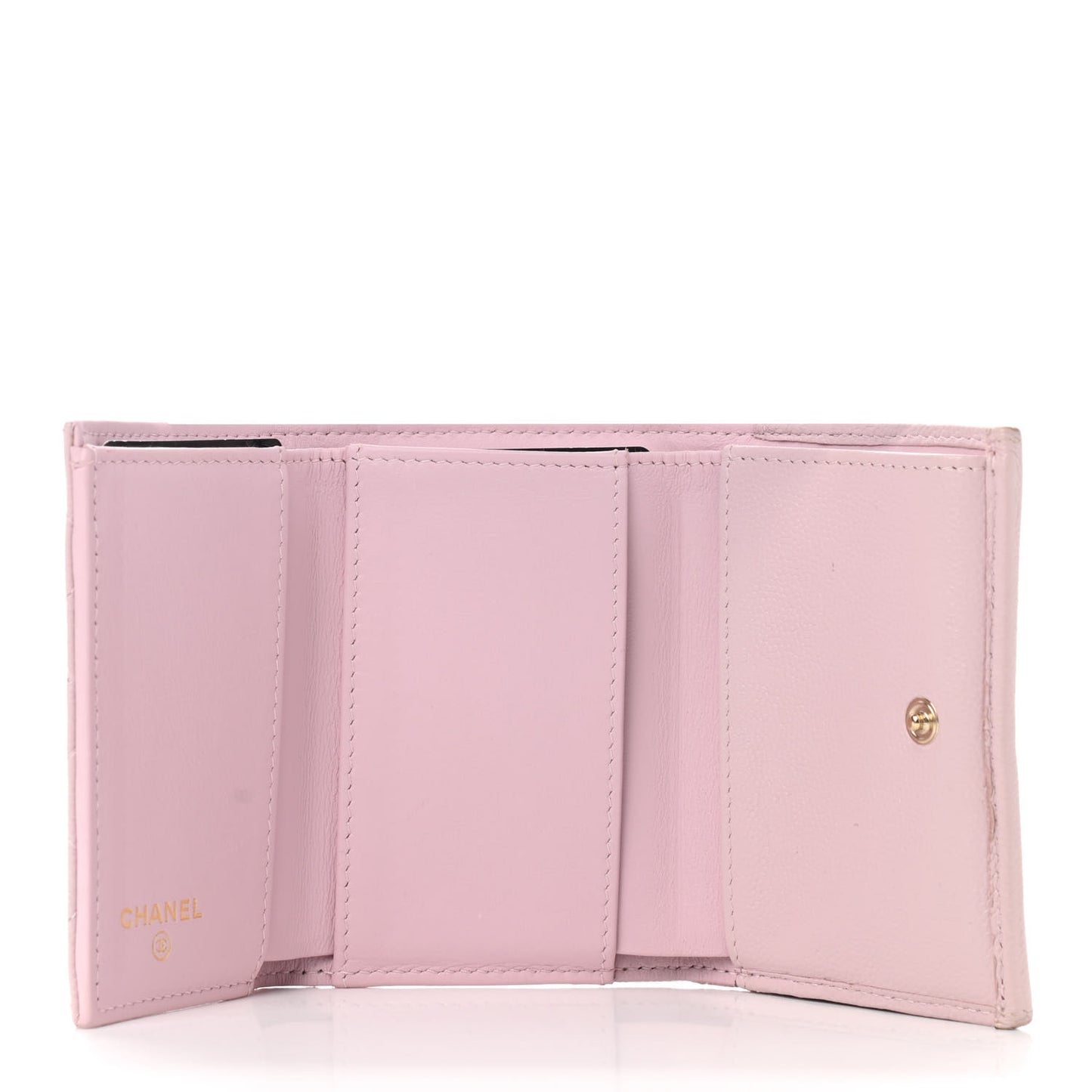 Lambskin Quilted Double Flap Wallet Light Pink