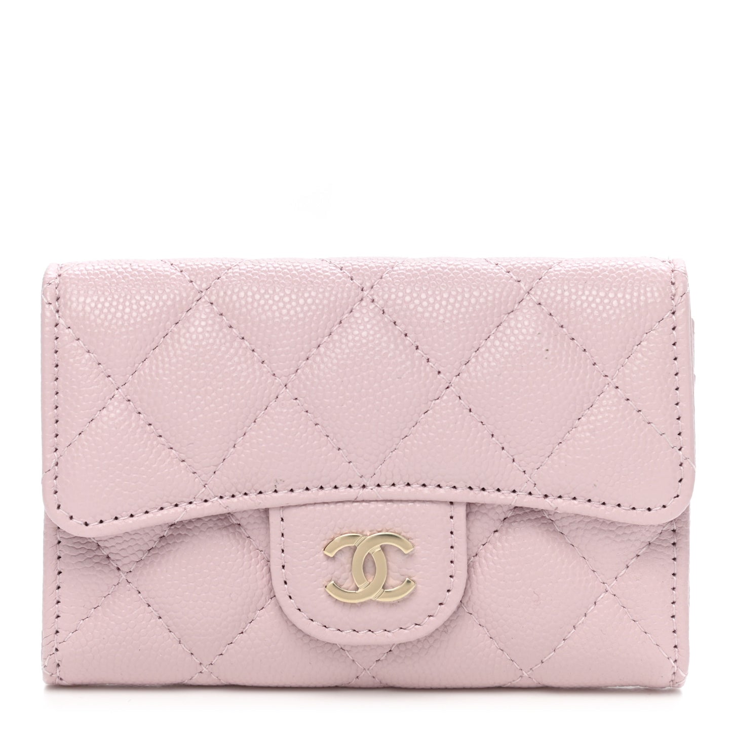 Caviar Quilted Flap Card Holder Wallet Light Pink