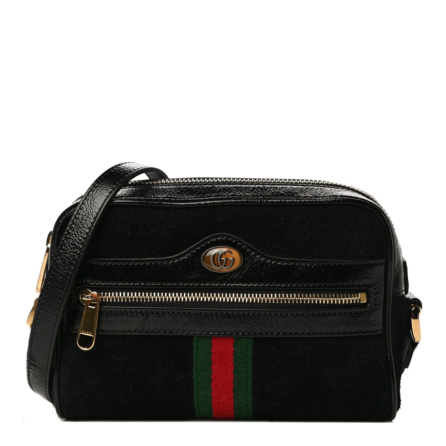 Suede Patent Web Mini Ophidia Shoulder Bag Black