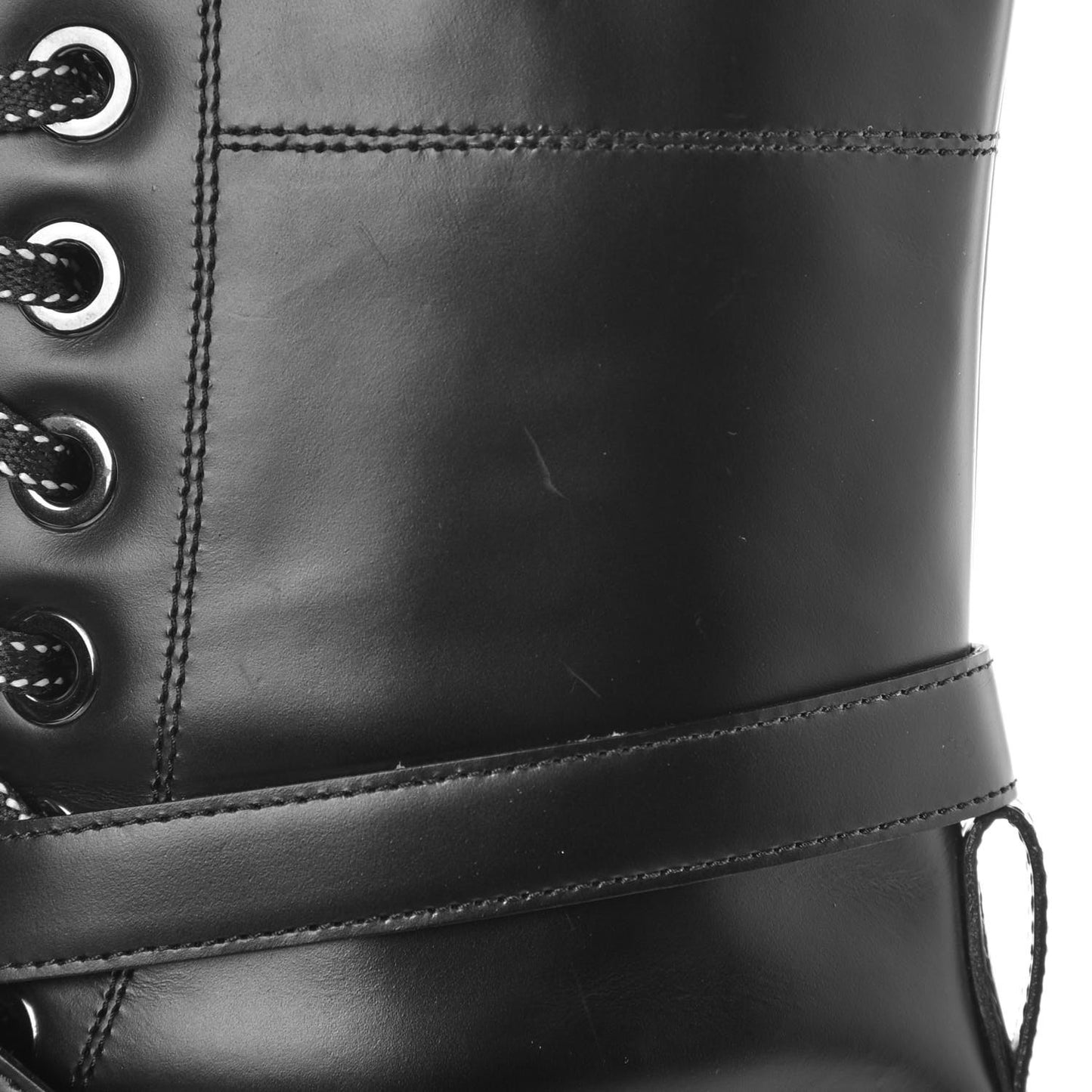 Smooth Calfskin Rockstud Buckled 25mm Combat Boots 39 Black