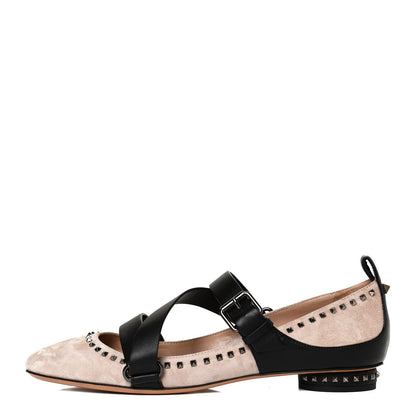 Valentino Garavani Suede Rockstud Strappy Ballet Flats 38 Poudre Black 1 of 9