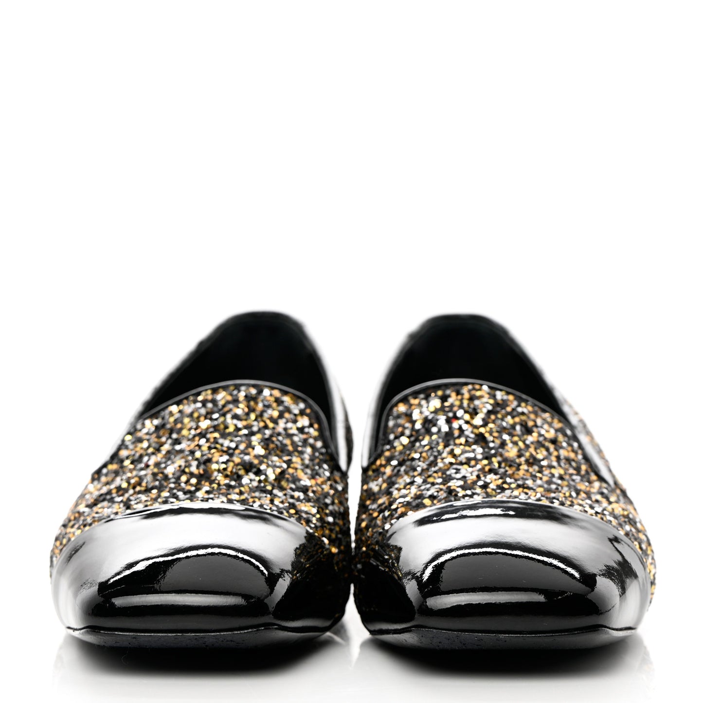 Glitter Fabric Patent Calfskin Moccasin Loafers 37 Black Bronze