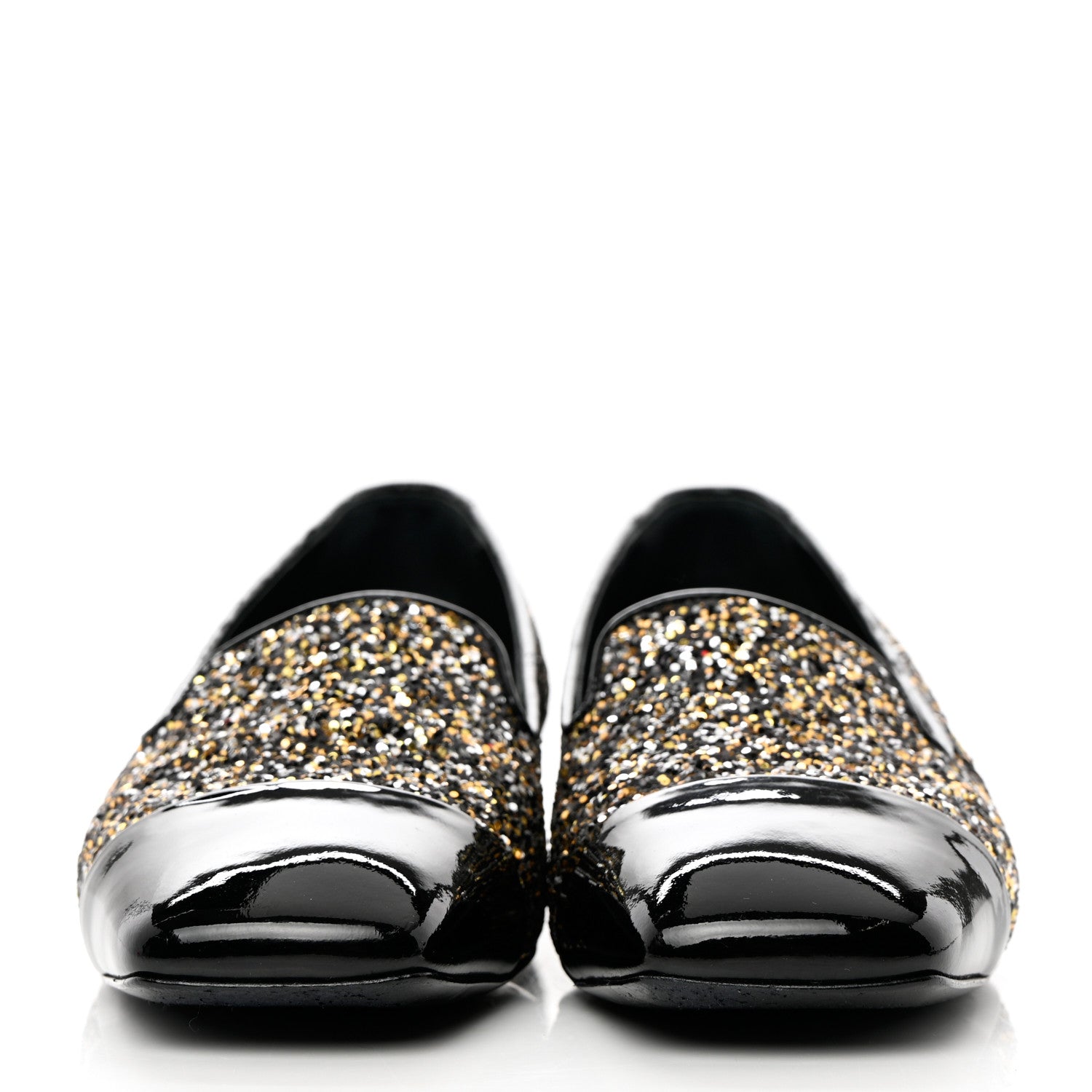 Chanel Glitter Fabric Patent Calfskin Moccasin Loafers 37 Black Bronze 2 of 9