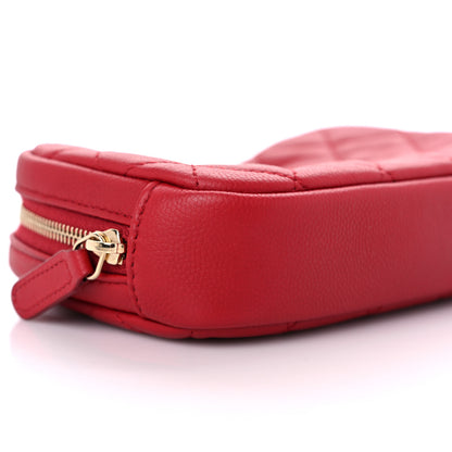 Chanel Caviar Quilted Small Curvy Pouch Cosmetic Case Dark Red 8 of 10