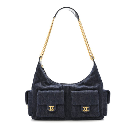 Chanel Washed Denim Quilted Maxi Trendy Pockets Hobo Dark Blue 1 of 11