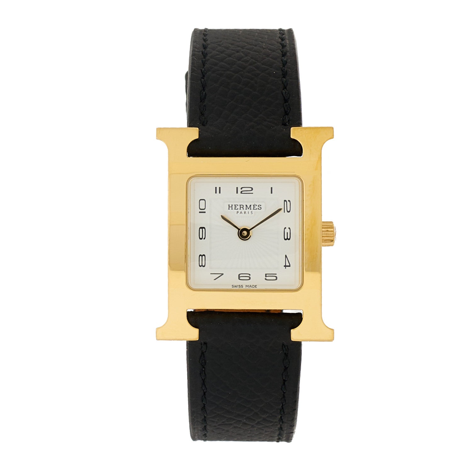 Hermes Stainless Steel Epsom 21mm Heure H Hour Quartz Watch Noir 1 of 5