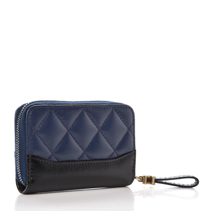 Chanel Aged Calfskin Quilted Gabrielle Zip Around Coin Purse Wallet Blue Black 3 of 8