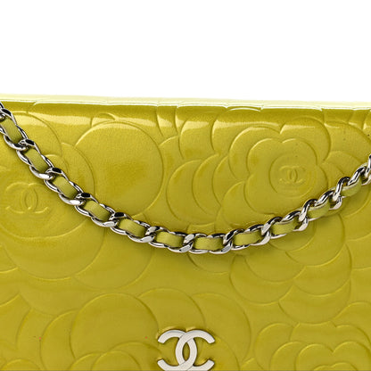 Chanel Patent Camellia Embossed Wallet on Chain WOC Green 9 of 14