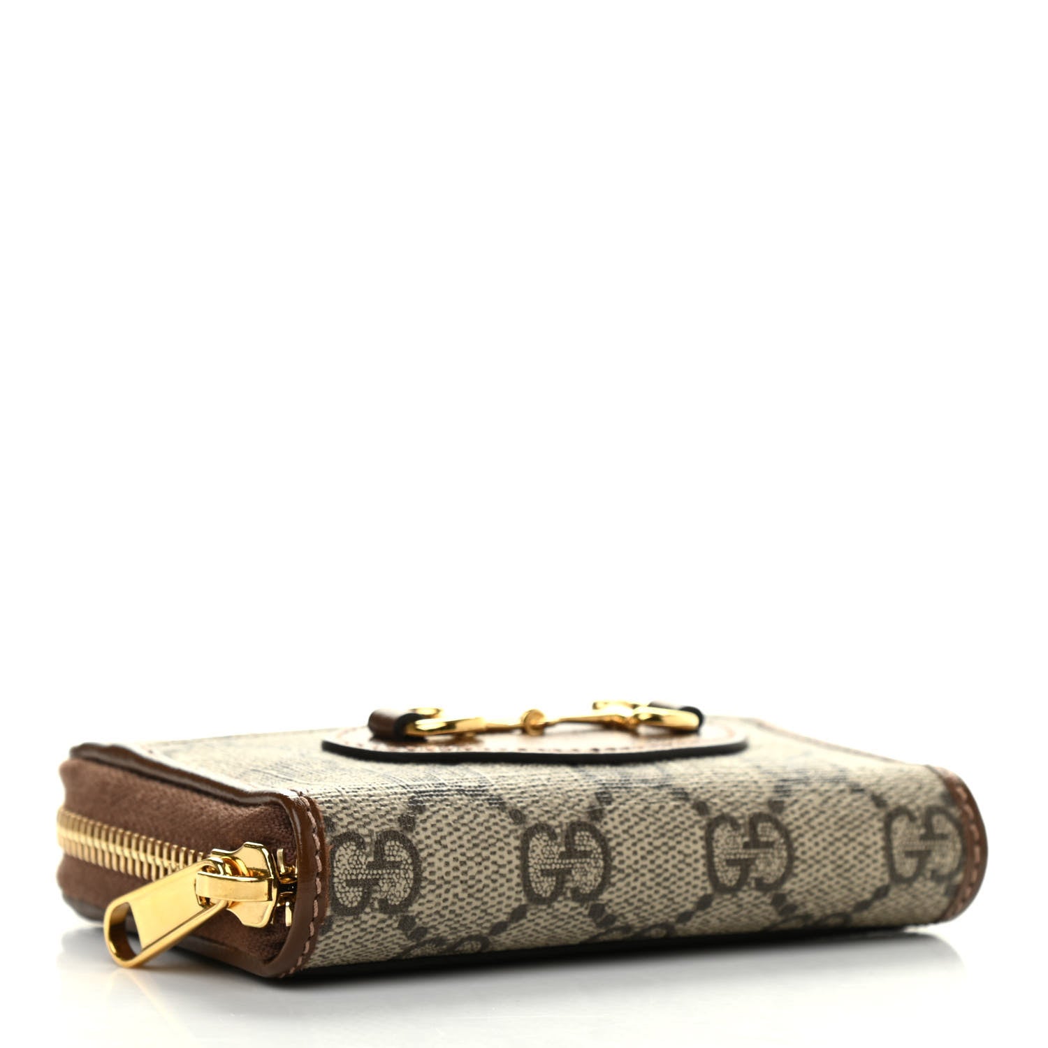 Gucci GG Supreme Monogram Azalea Calfskin Horsebit 1955 Zip Around ID Card Case Wallet Beige Ebony Brown Sugar 4 of 7