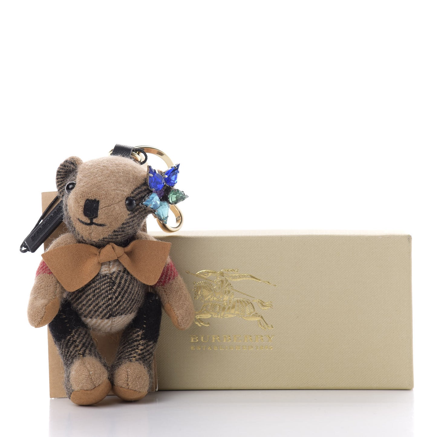 Crystal Cashmere House Check Thomas Bear Bag Charm Camel