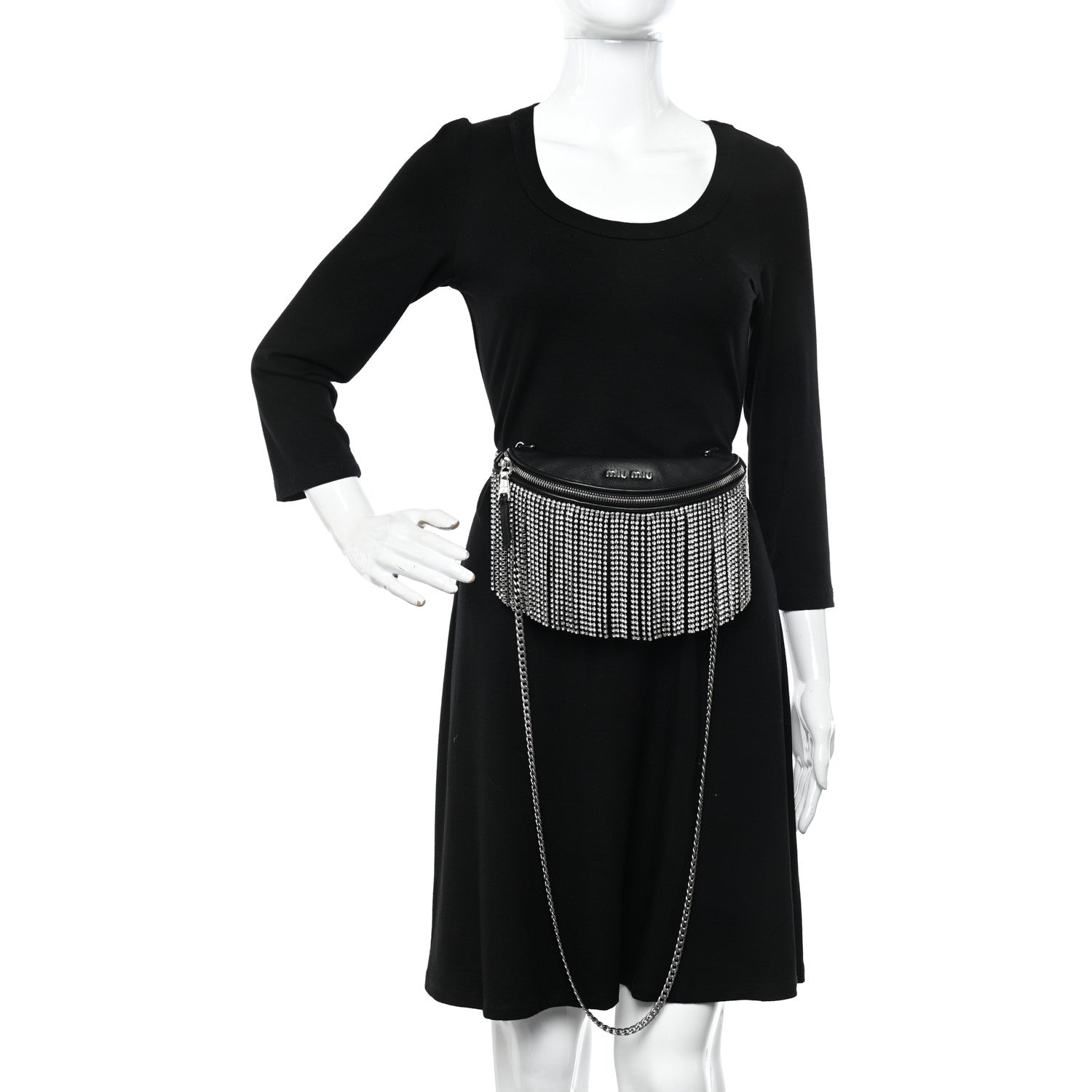 Miu Miu Nappa Crystal Fringe Belt Bag Black 1360013 – FASHIONPHILE