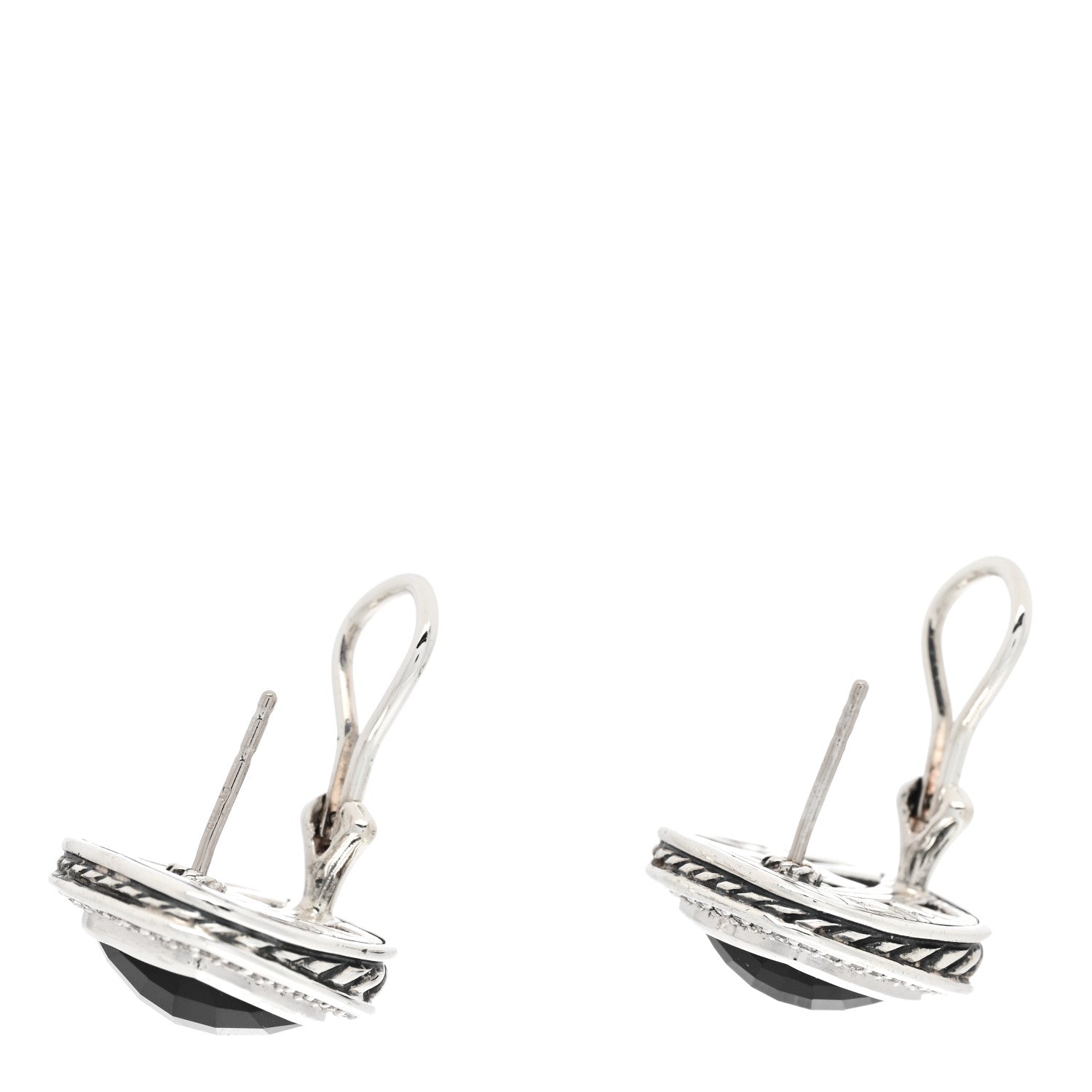 David Yurman Sterling Silver Pave Diamond Black Onyx 11mm Albion Earrings 3 of 5
