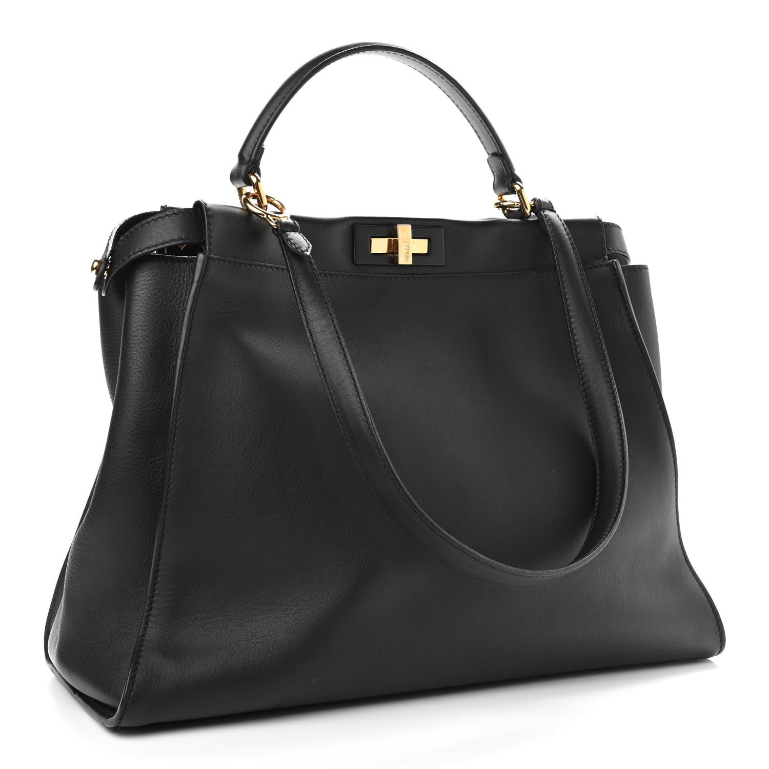 Fendi Vitello Seta Shiny Nappa Large Peekaboo Iconic Satchel Black 3 of 9