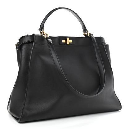 Fendi Vitello Seta Shiny Nappa Large Peekaboo Iconic Satchel Black 3 of 9