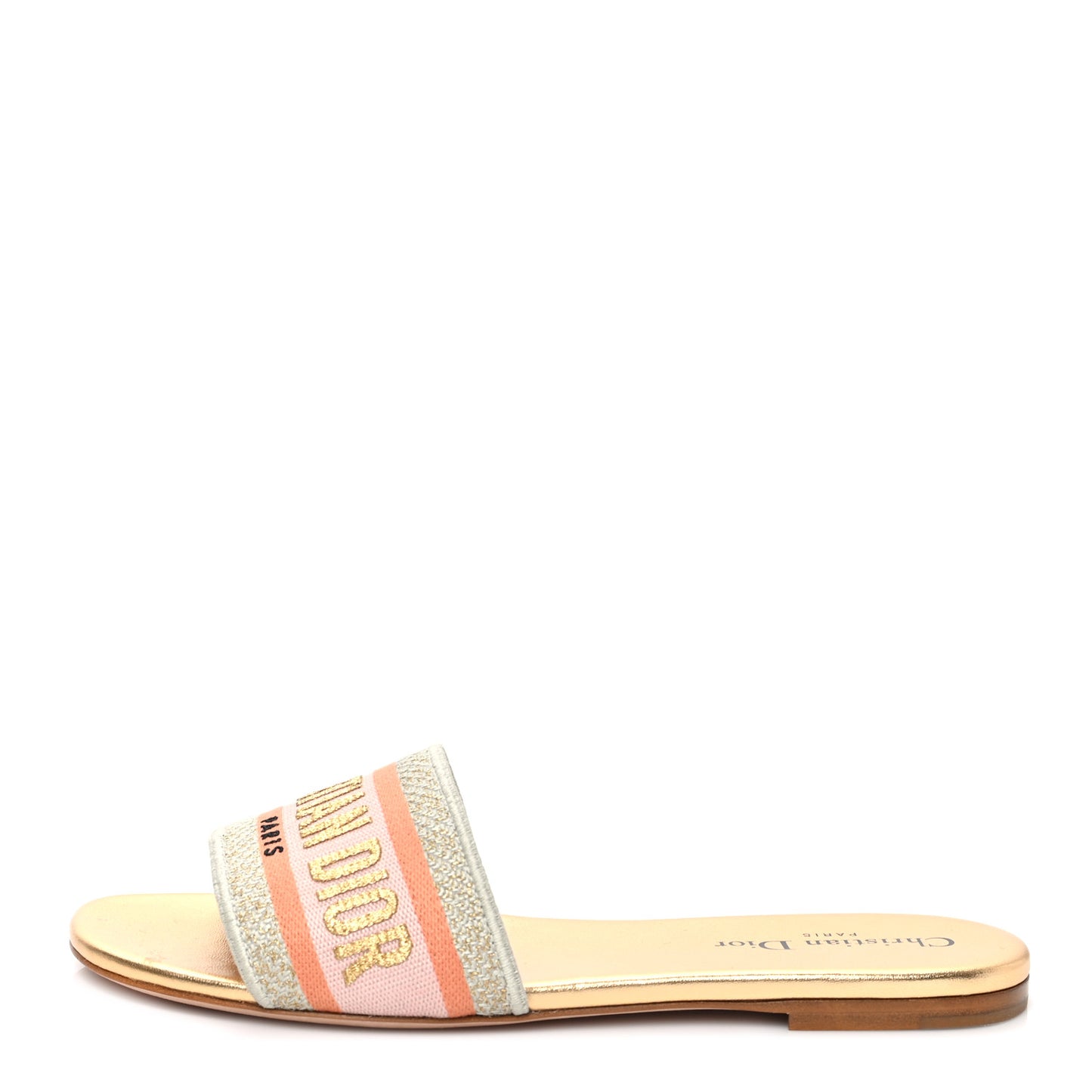 Canvas Lurex Embroidered Dway Flat Slide Sandals 38 Platinum