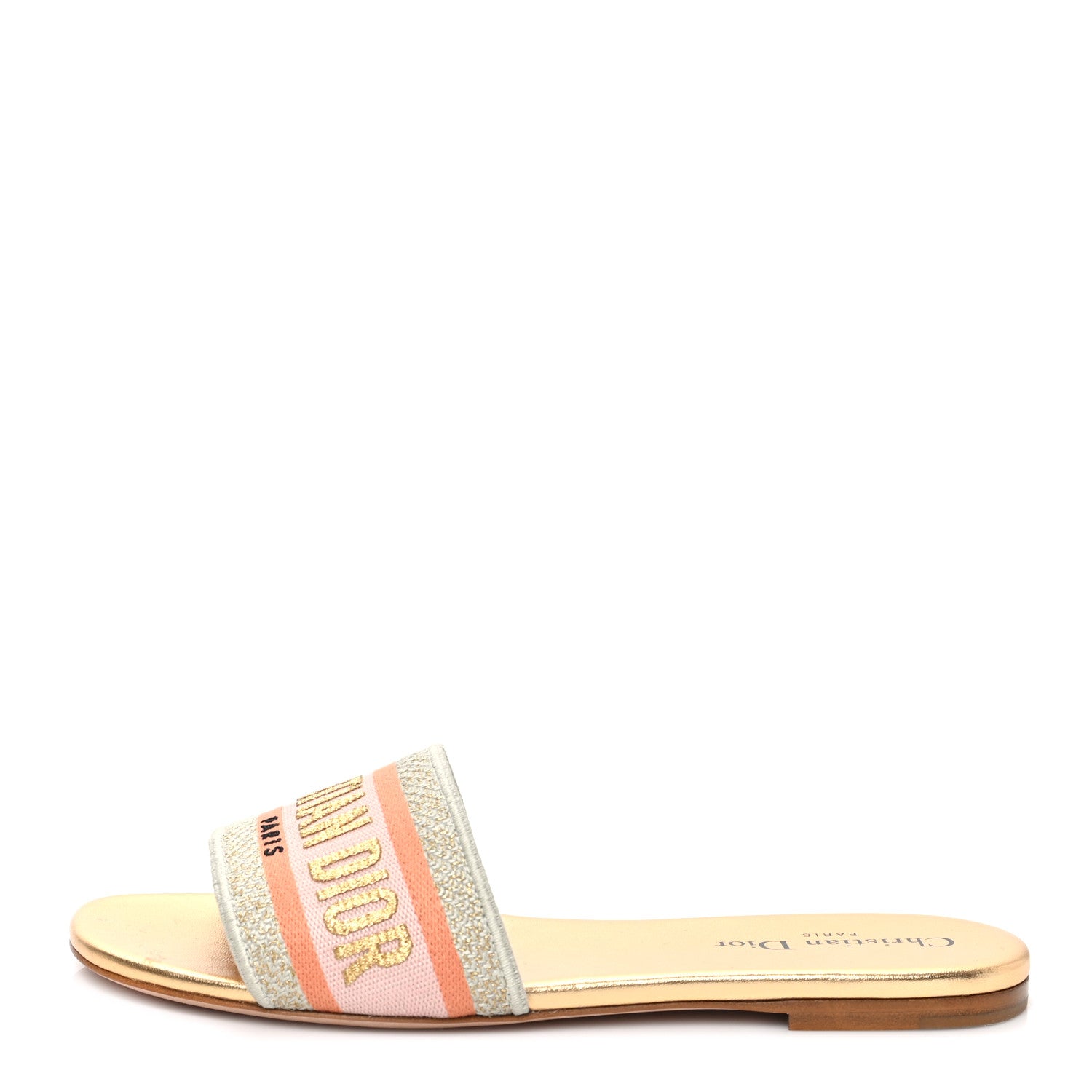 Christian Dior Canvas Lurex Embroidered Dway Flat Slide Sandals 38 Platinum 1 of 8
