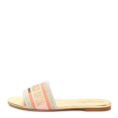 Christian Dior Canvas Lurex Embroidered Dway Flat Slide Sandals 38 Platinum 1 of 8