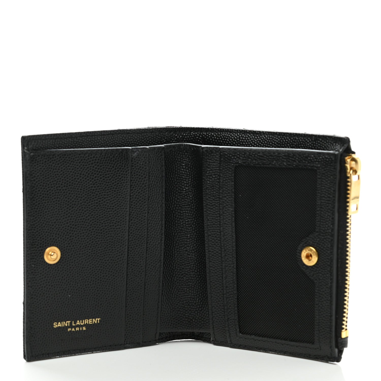Saint Laurent Grain De Poudre Matelasse Chevron Monogram Zipped Card Case Black 5 of 9