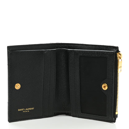 Saint Laurent Grain De Poudre Matelasse Chevron Monogram Zipped Card Case Black 5 of 9