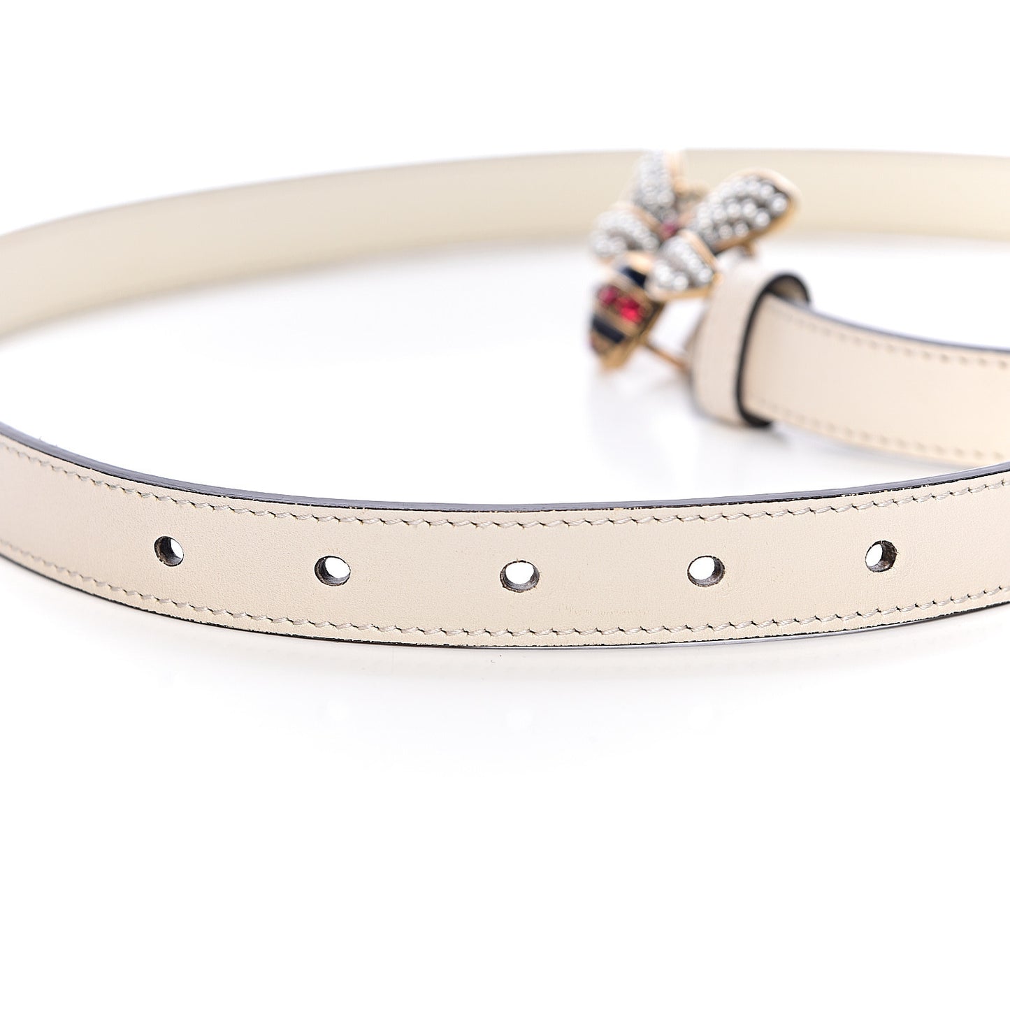 Calfskin Queen Margaret Bee Belt 80 32 White