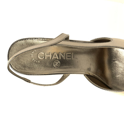 Chanel Metallic Cap Toe CC Slingback Sandals 39.5 Gold Black 7 of 7