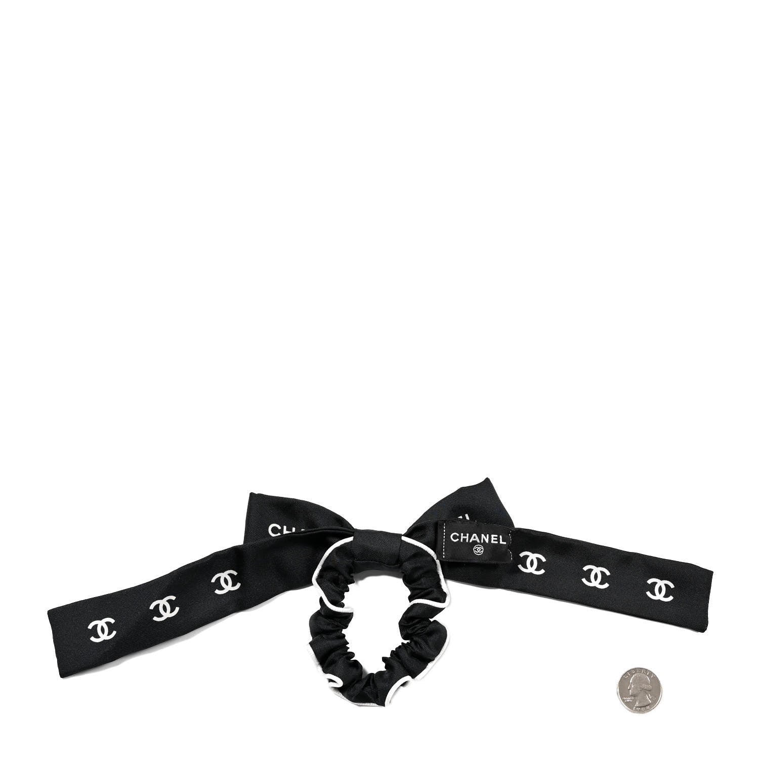 Chanel Silk CC Hair Tie Black Ecru 2 of 4