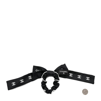 Chanel Silk CC Hair Tie Black Ecru 2 of 4
