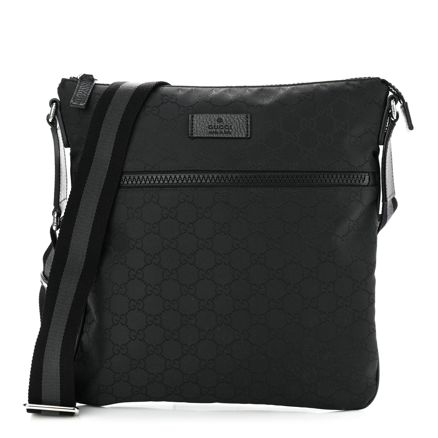 Nylon Monogram Medium Flat Messenger Bag Black