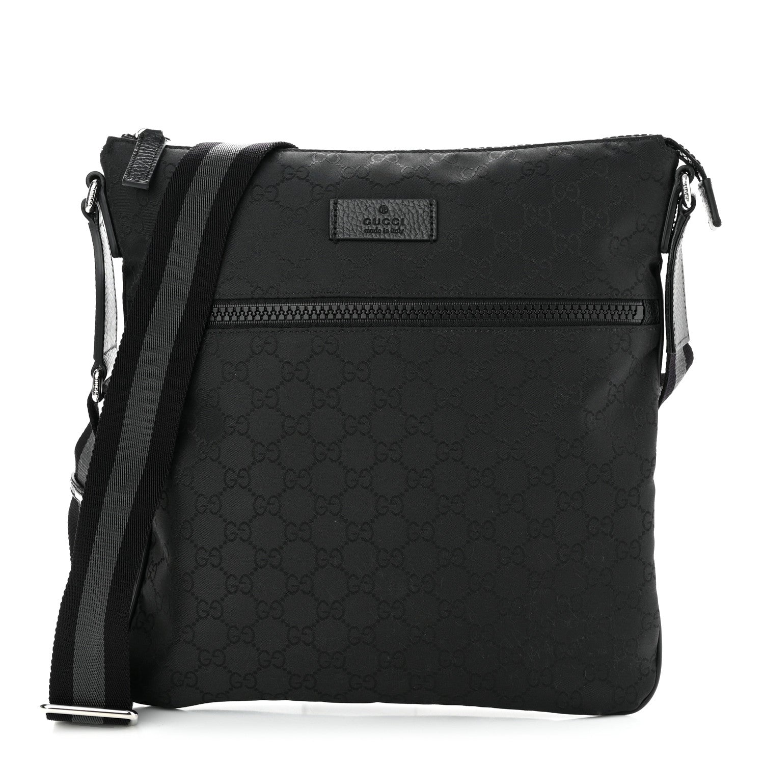 Gucci Nylon Monogram Medium Flat Messenger Bag Black 1 of 10