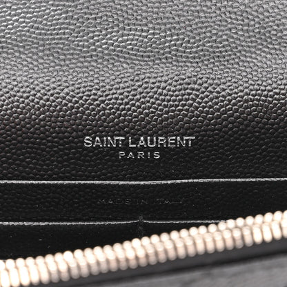 Saint Laurent Grain De Poudre Matelasse Chevron Monogram Envelope Chain Wallet Black 6 of 9