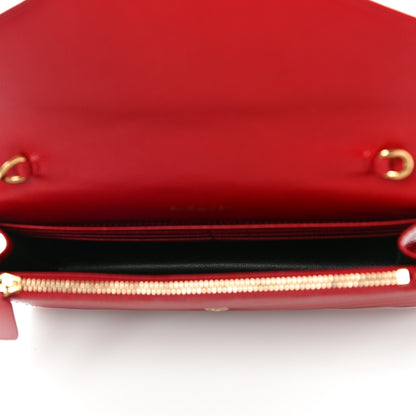 Saint Laurent Grain De Poudre Matelasse Chevron Monogram Envelope Chain Wallet Eros Rouge 5 of 11
