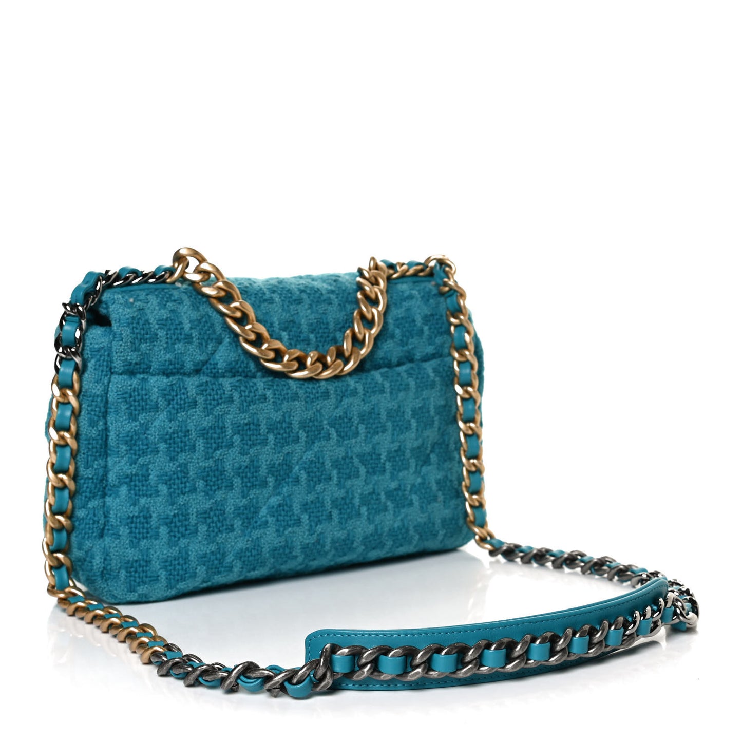 Tweed Quilted Medium Chanel 19 Flap Turquoise