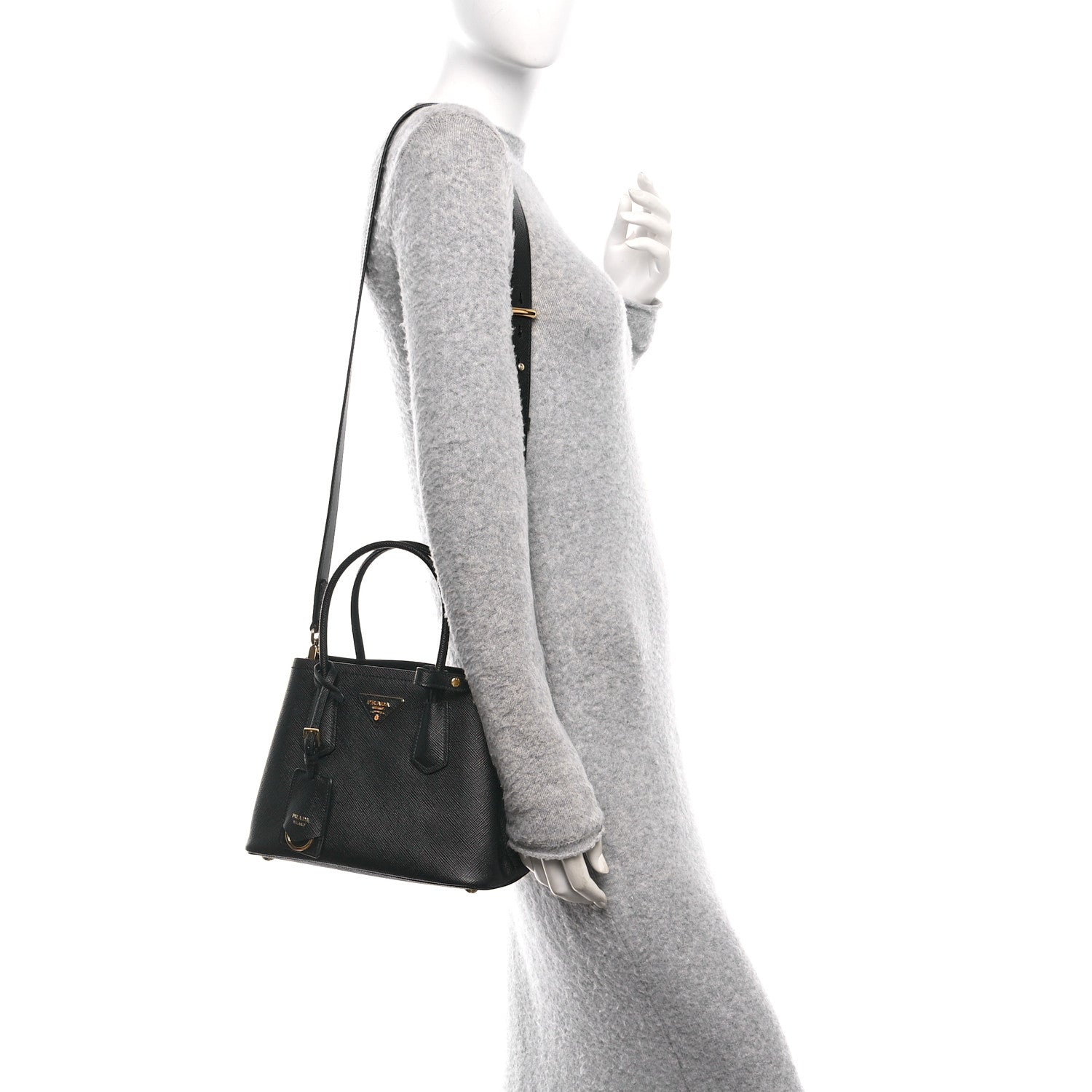 Prada Saffiano Cuir Mini Double Bag Black 2 of 11