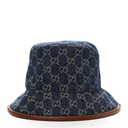 Gucci Washed Jacquard Denim Nappa GG Monogram Oscar Bucket Hat M Denim Cuir 3 of 11