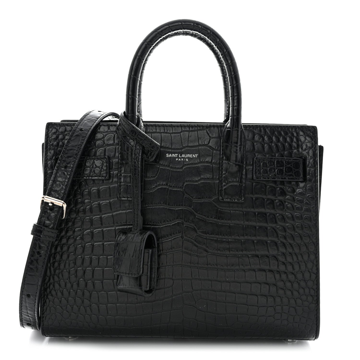 Saint Laurent Calfskin Crocodile Embossed Nano Sac De Jour Black 1 of 11