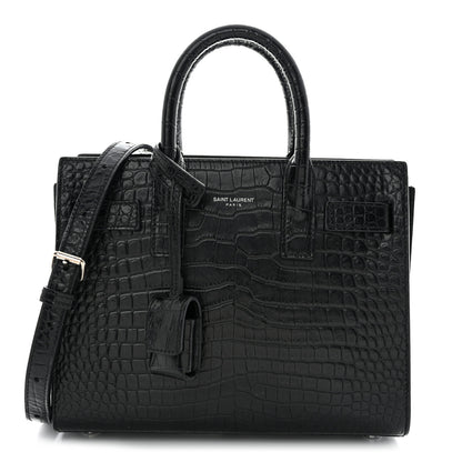 Saint Laurent Calfskin Crocodile Embossed Nano Sac De Jour Black 1 of 11