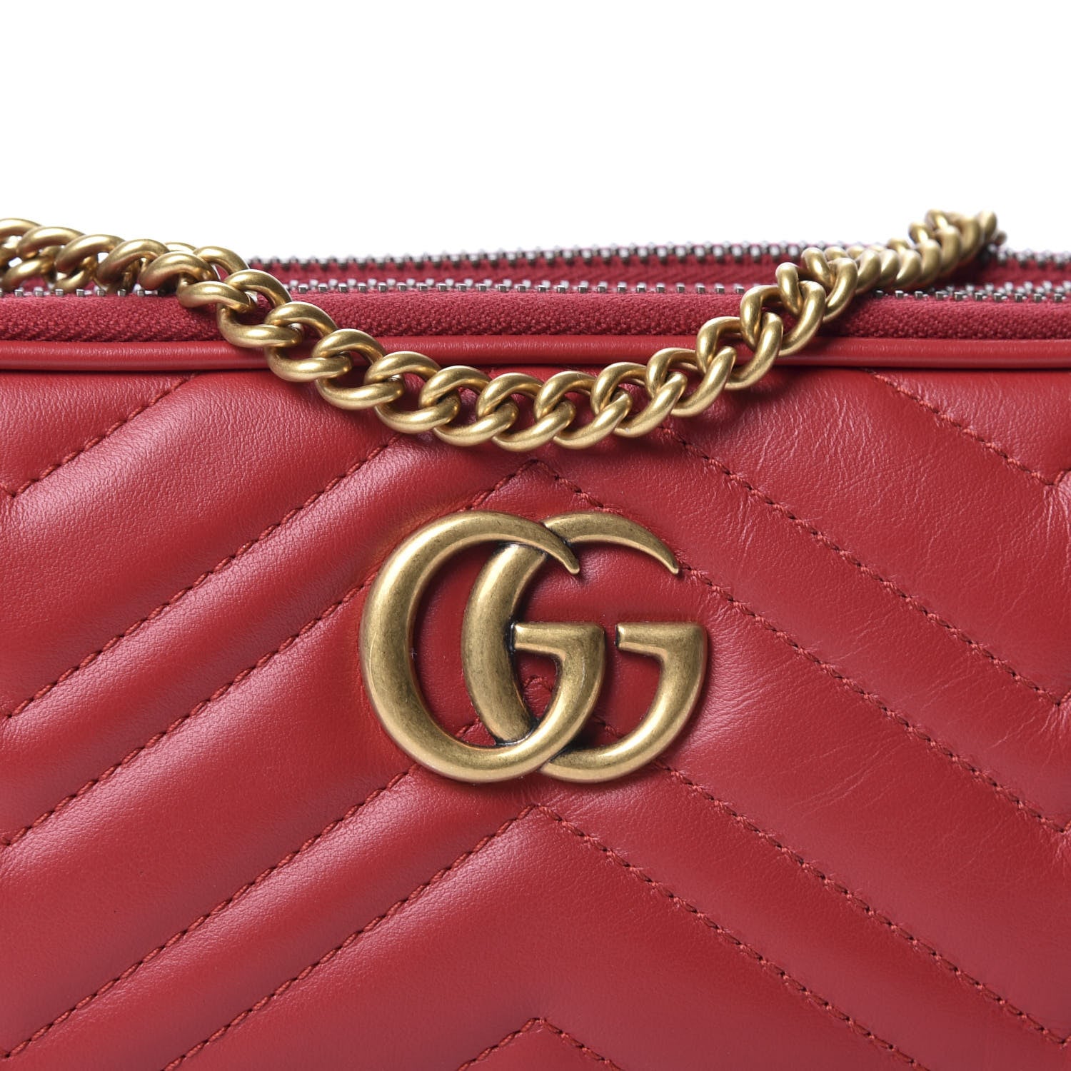 Gucci Calfskin Matelasse Mini GG Marmont Chain Crossbody Bag Hibiscus Red 9 of 9