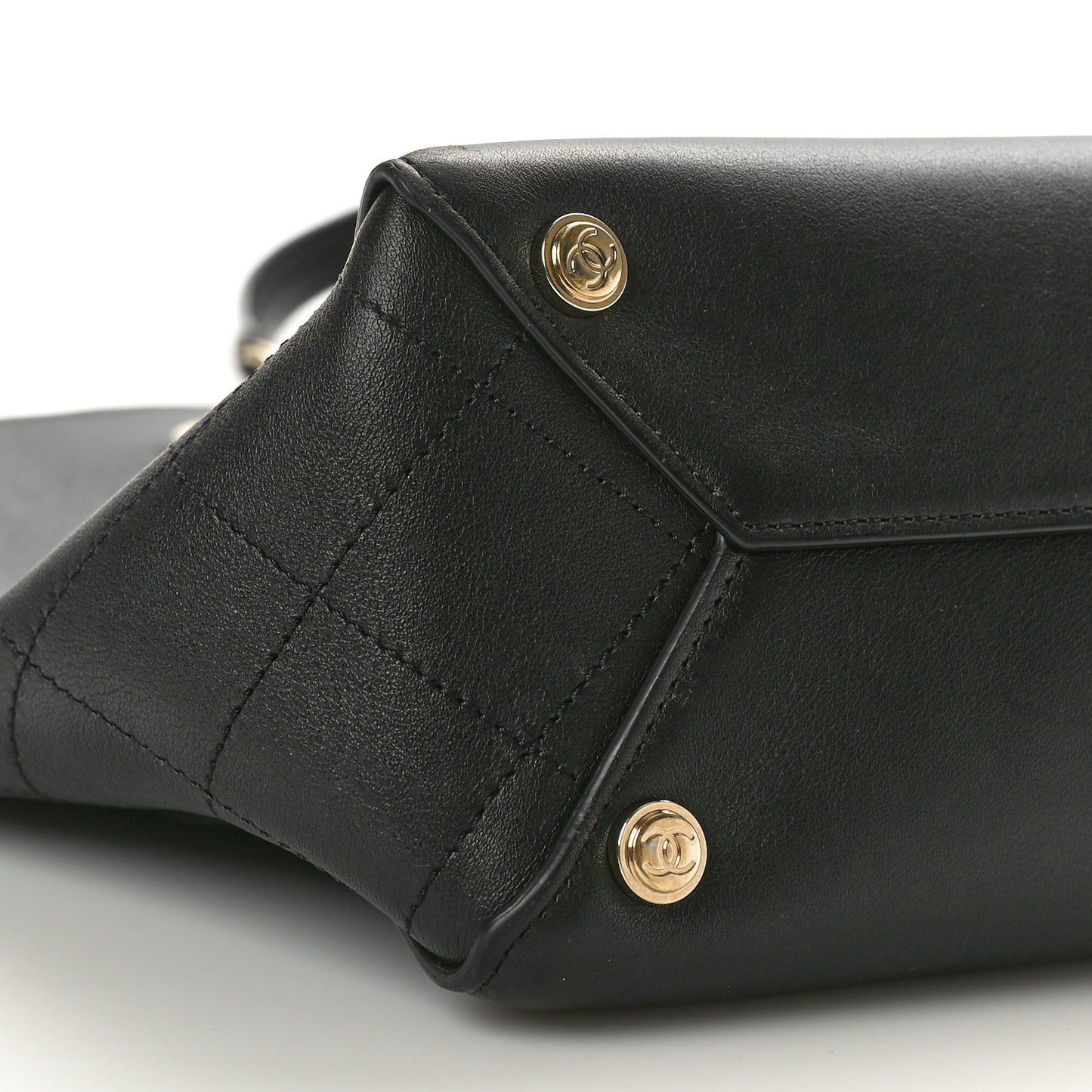 Lambskin Stitched Essential Shopping Tote Black