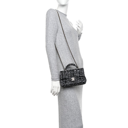 Chanel Tweed Quilted Mini Top Handle Rectangular Flap Black White 2 of 11