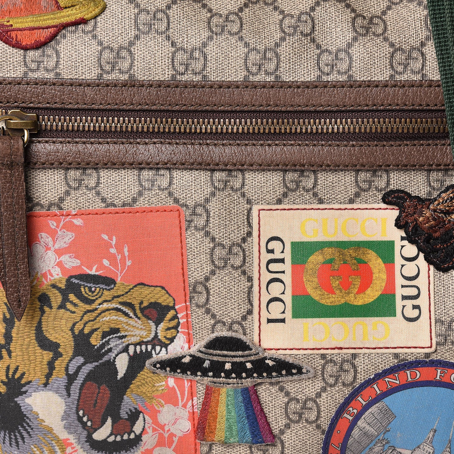 Gucci Soft GG Supreme Monogram Courrier Web Medium Flat Messenger Bag Beige New Acero Multicolor 8 of 12