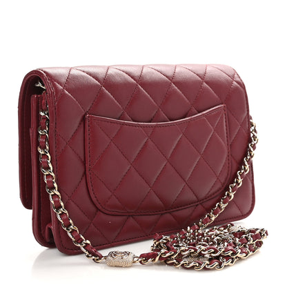 Chanel Lambskin Quilted Strass Studded CC Wallet on Chain WOC Burgundy 2 of 11