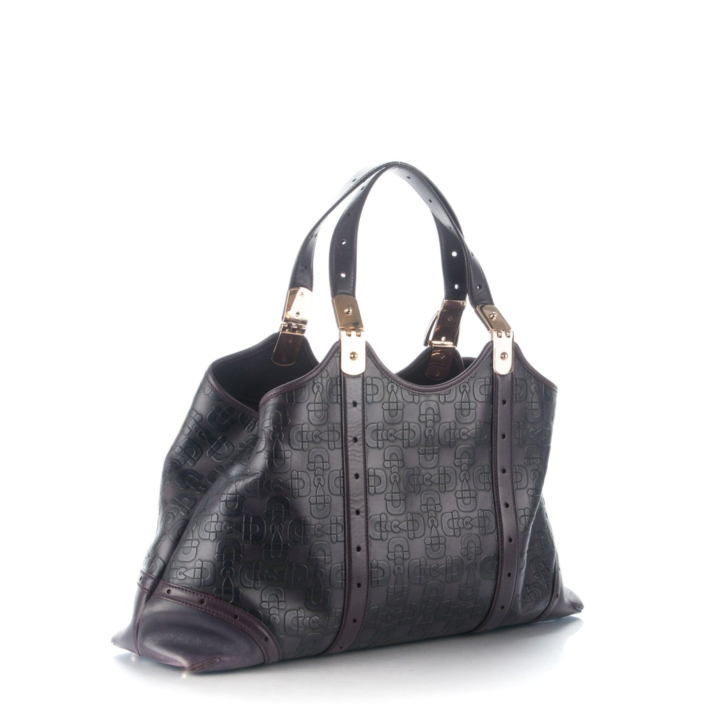 Calfskin Horsebit Embossed Large Glam Shoulder Bag Purple